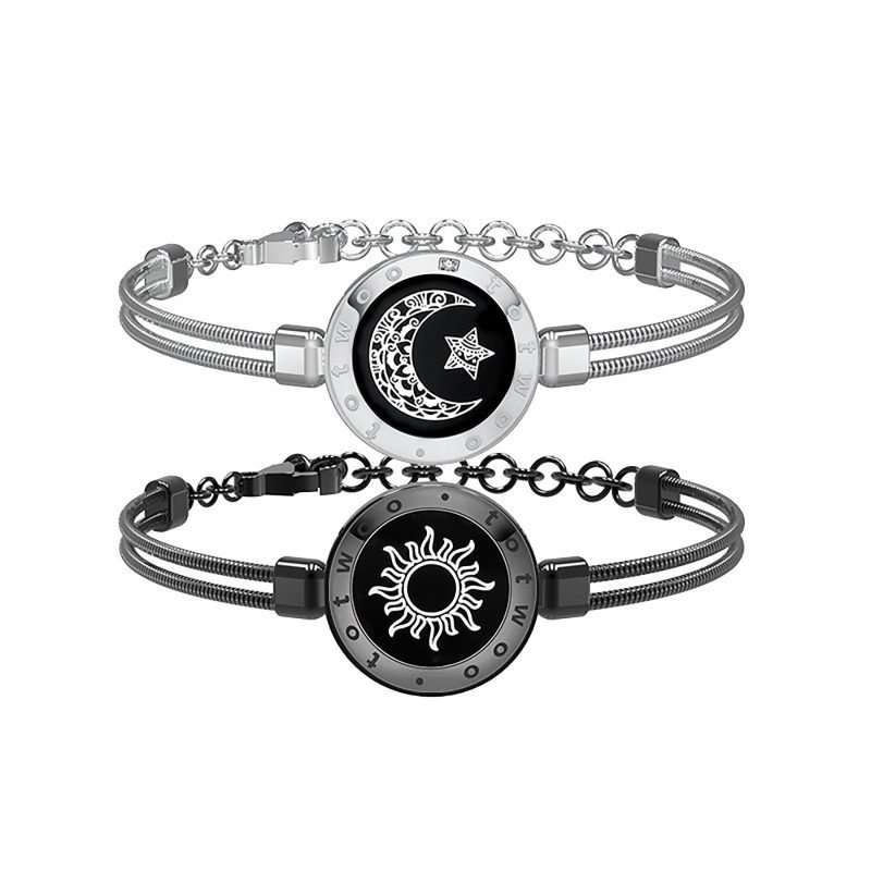 Sun&Moon Touch Bracelets With Snake Chain(Black+Silver)