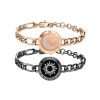 Sun&Moon Touch Bracelets With Figaro Chain (Black+Rose Gold)