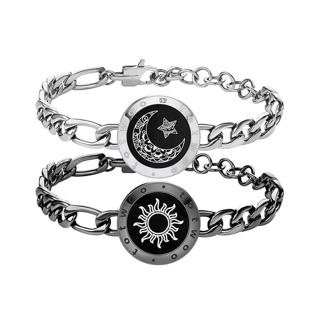 Sun&Moon Touch Bracelets With Figaro Chain(Black+Silver)