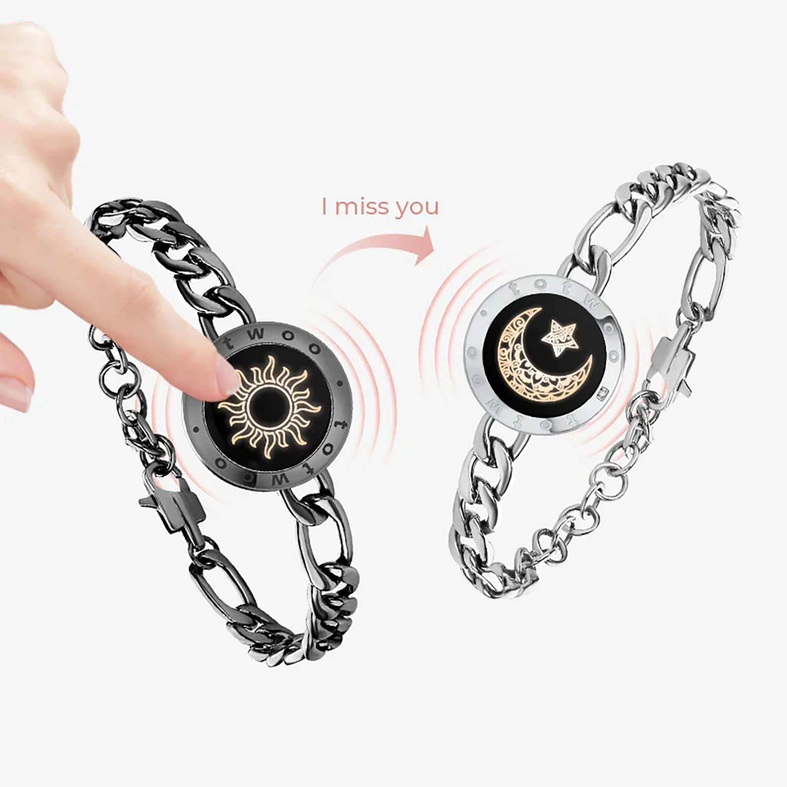 Totwoo Figaro/Black And Gold Sun And Moon Long Distance Touch Bracelets For  Couples