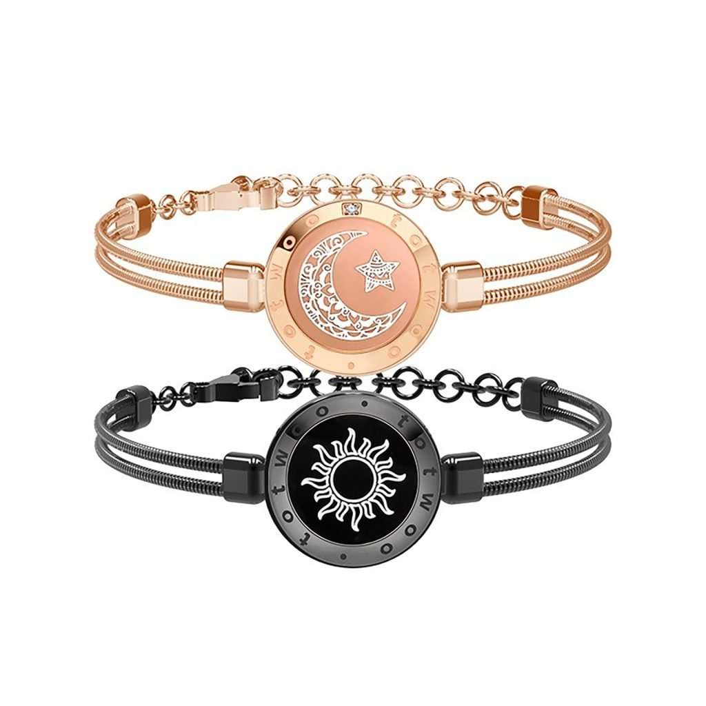 Sun&Moon Touch Bracelets With Snake Chain (Black+Rose Gold)